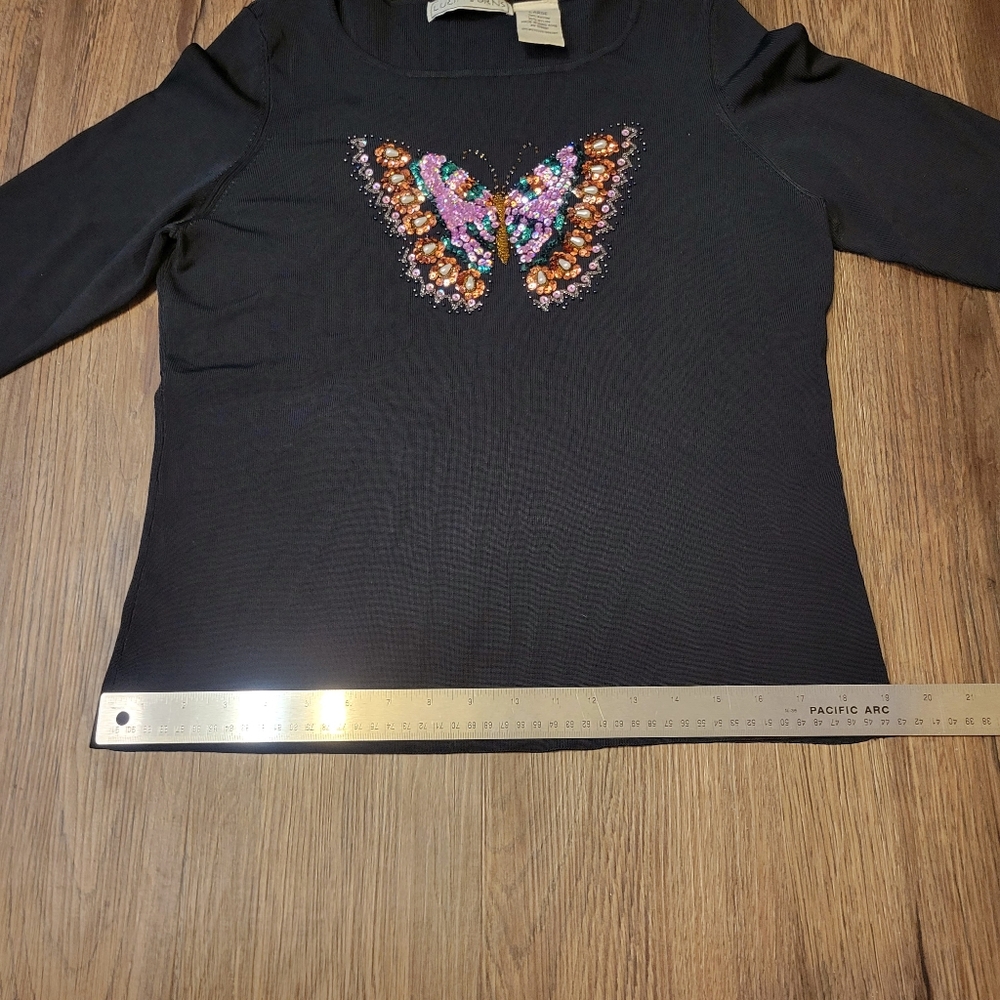 1990s Vintage Lucia Burns Beaded Sequin Butterfly Top - Picture 9 of 9